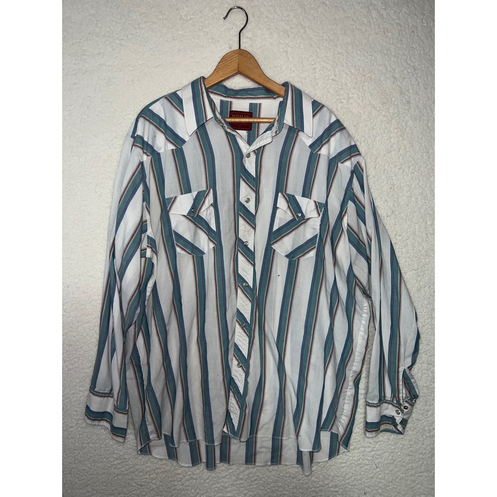 Vintage rustler x-long tails 3xt brushpopper style pearl snap lng sleeve stripe